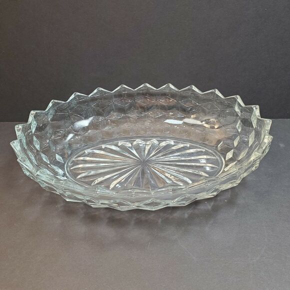Fostoria American Glass Cubist 9.5" x 7" Oval Glass Dish Vtg Serving Bowl - Picture 1 of 8